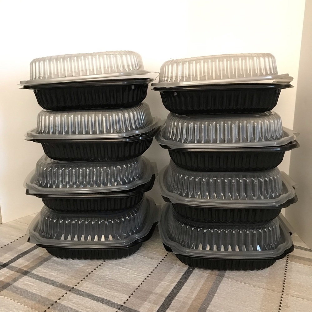 Anchor Packaging 8 Stackable Black Clear Food Container NEW 9 x 8 Microwave Safe